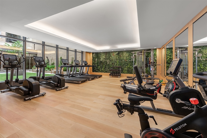 State-of-the-art windowed Fitness Center with a green living wall.