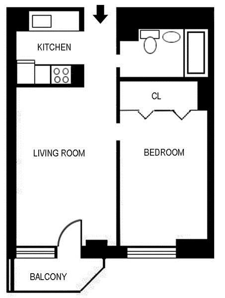 Floorplan for Sunny 1BR W/Balc In Chic Mad Sq