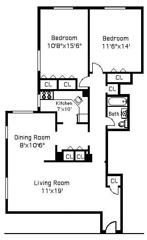 Floorplan for Clinton Hill Coops True Two Bedroom