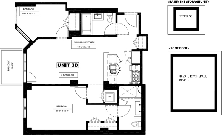 Floorplan for Two Bedroom Condo W/Pvt Rooftop Cabana
