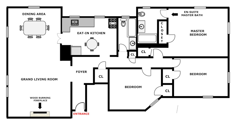 Floorplan for Chateau With 3 Bedrooms 2 Baths