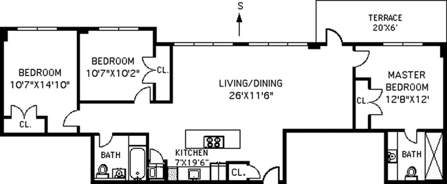 Floorplan for Mint Three Bedroom  Two Bath Plus Deck