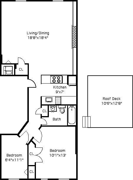 Floorplan for Mint N  Slope 2BR With Private Roof Deck