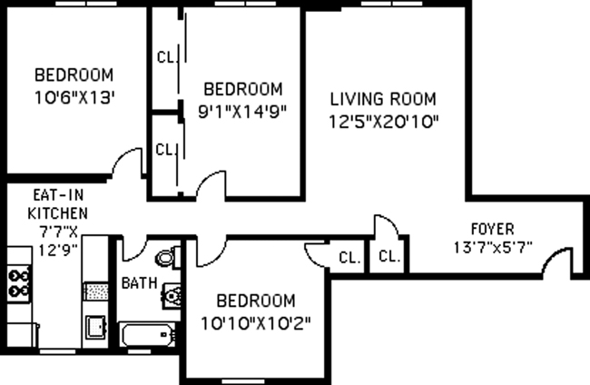 Floorplan for Three Bedroom In Prospect Heights