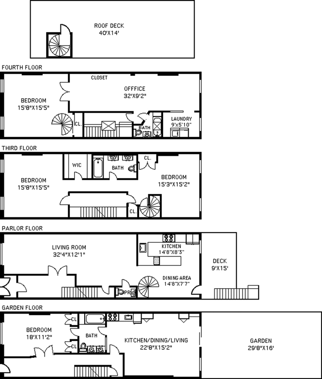 Floorplan for Grand Four Story Brownstone