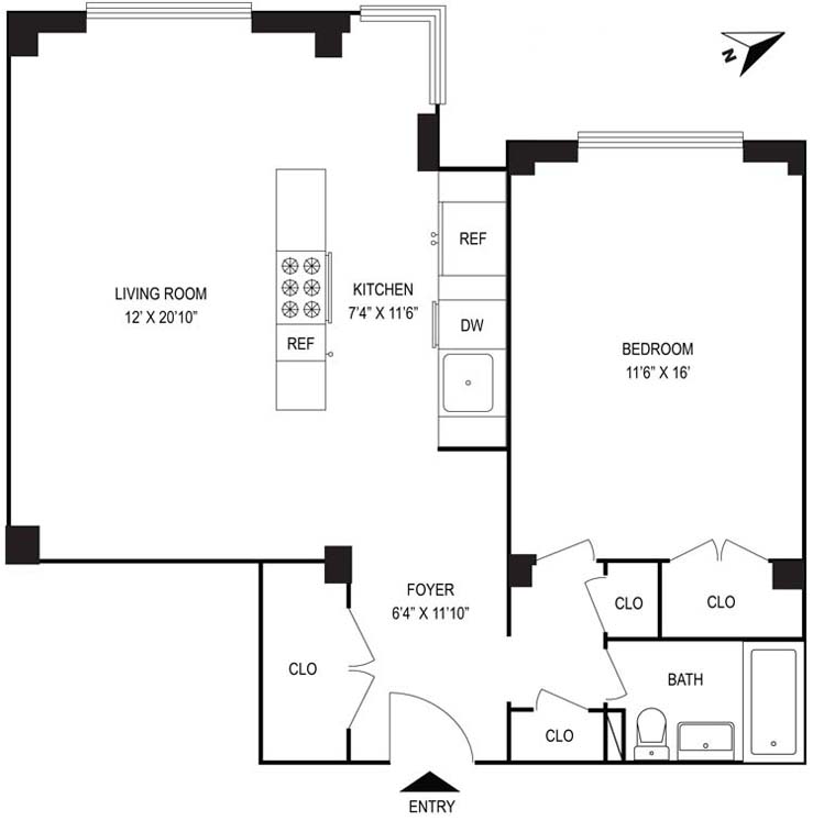 Floorplan for Spacious And Sophisticated One Bedroom