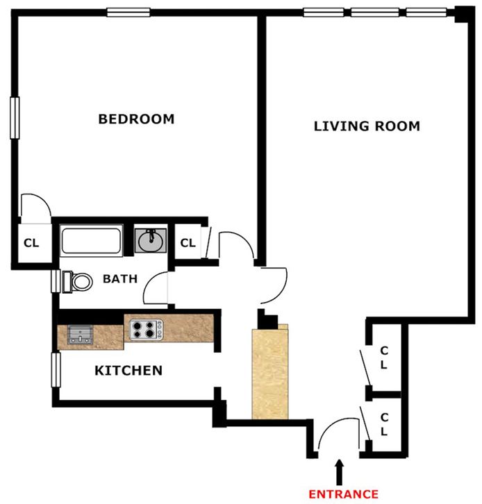 Floorplan for Large Top Floor 1 Bedroom