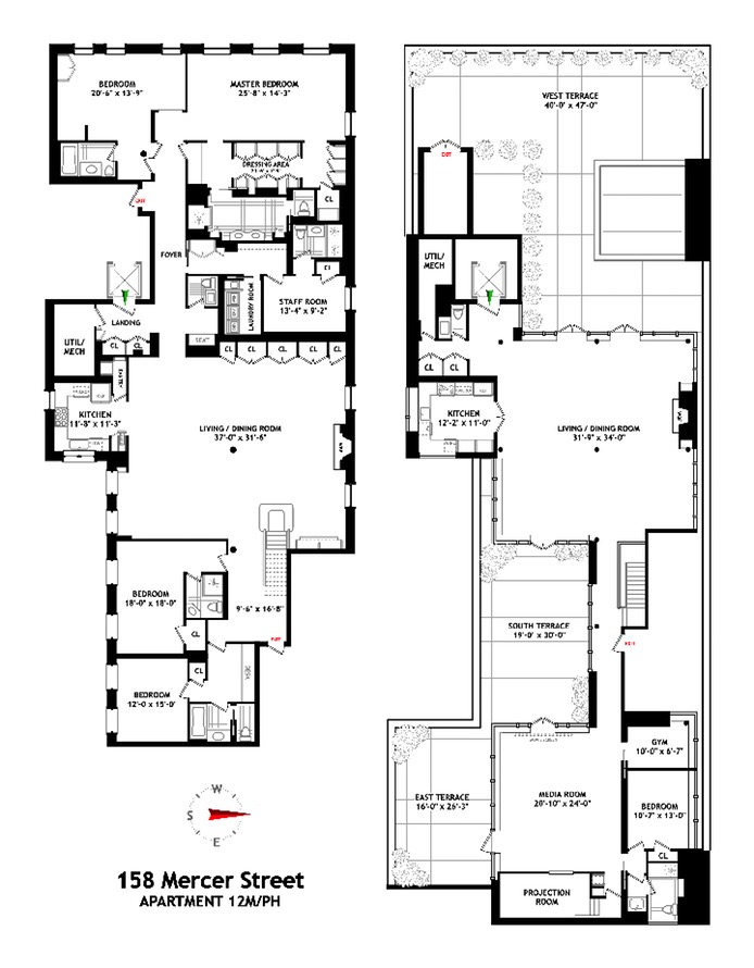 Floorplan for 158 Mercer Street, 12M/PH