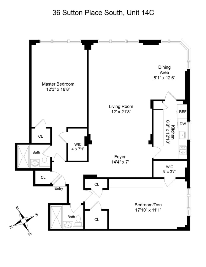 Floorplan for 36 Sutton Place South, 14C