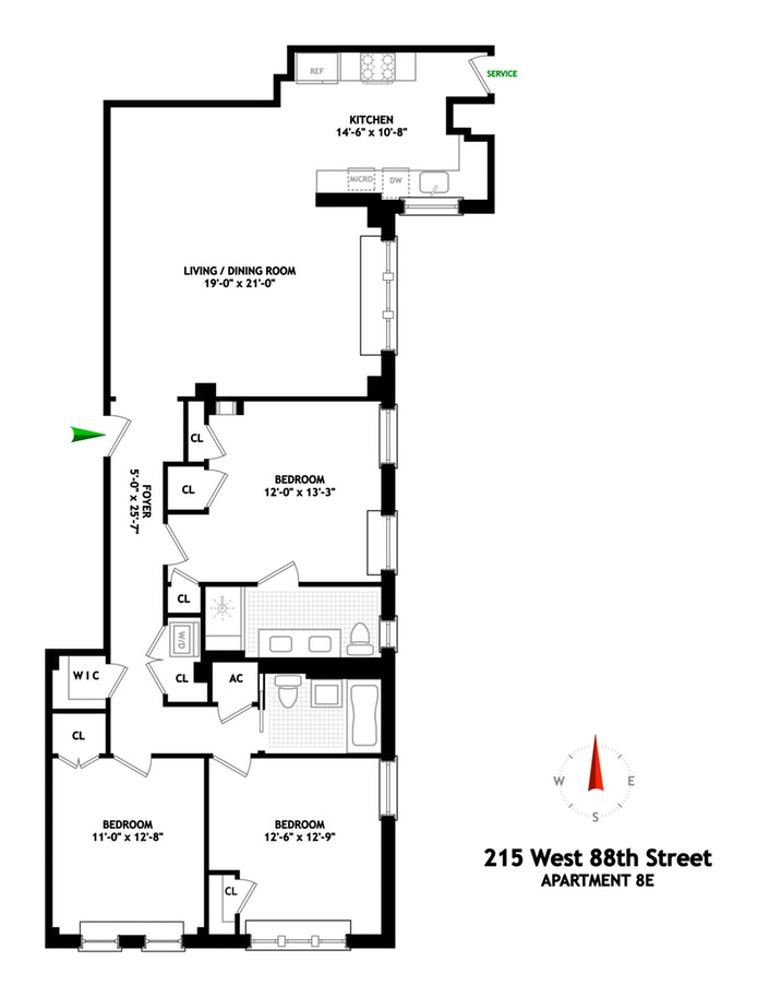 Floorplan for 215 West 88th Street, 8E