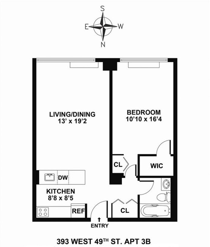 Floorplan for 393 West 49th Street, 3B