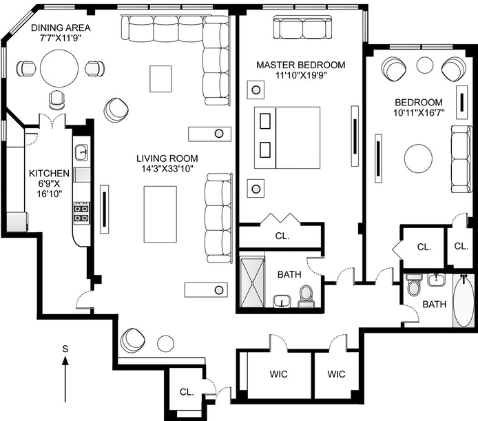 Floorplan for 1025 Fifth Avenue, 3F/N