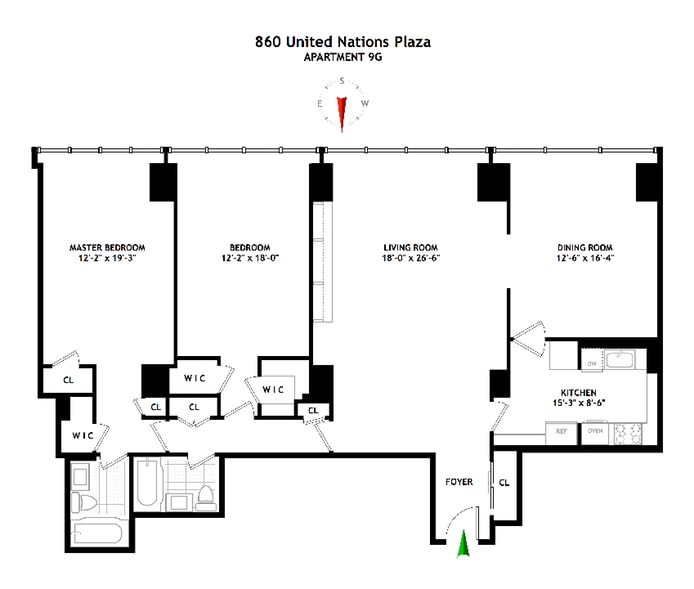 Floorplan for 860 United Nations Plaza, 9G