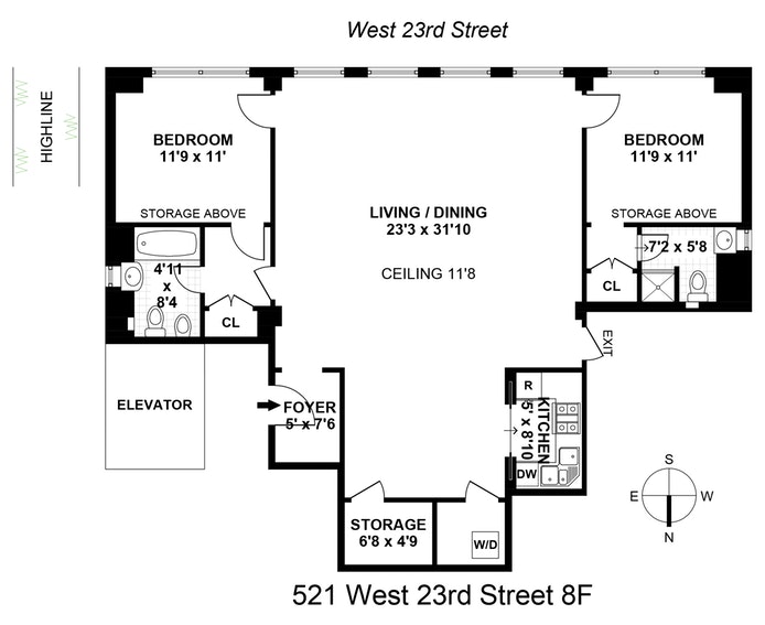 Floorplan for 521 West 23rd Street, 8F