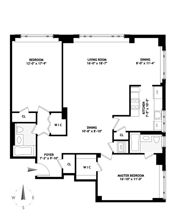 Floorplan for West Of 3rd - 5 Rooms 2Bd/2Bth Condo