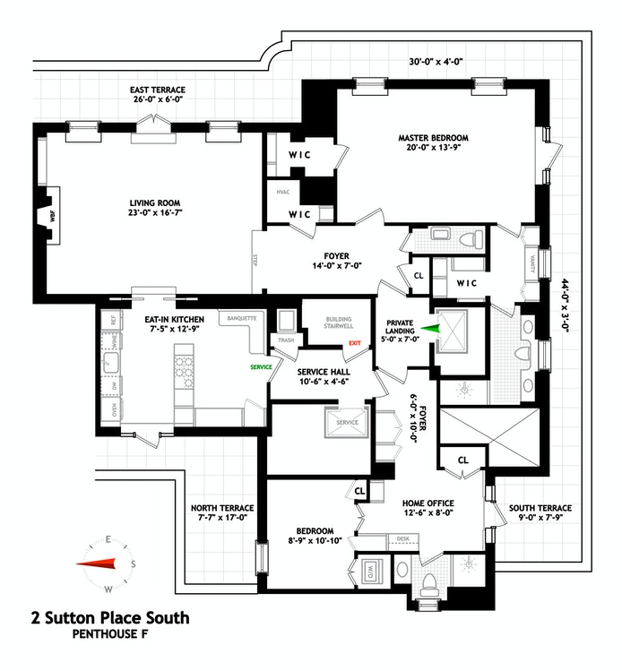 Floorplan for 2 Sutton Place South, PHF