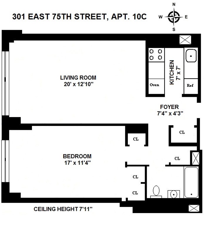 Floorplan for 301 East 75th Street, 10C