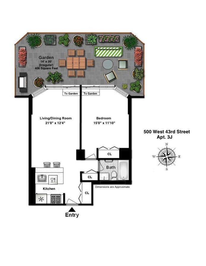 Floorplan for 500 West 43rd Street, 3J