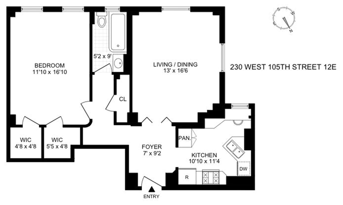 Floorplan for 230 West 105th Street, 12E