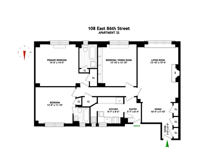Floorplan for 108 East 86th Street, 2S