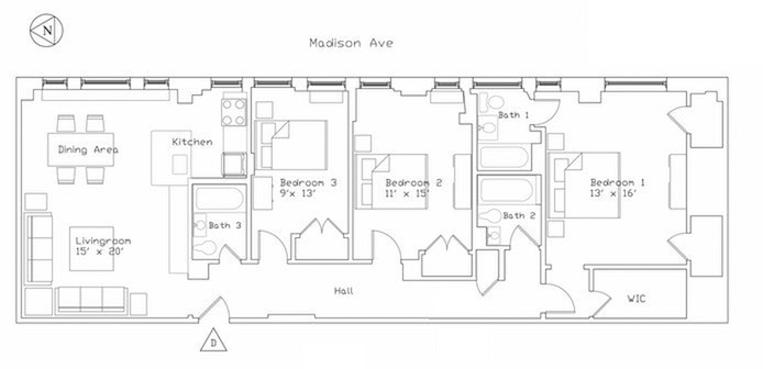 Floorplan for 1100 Madison Avenue, 2CD