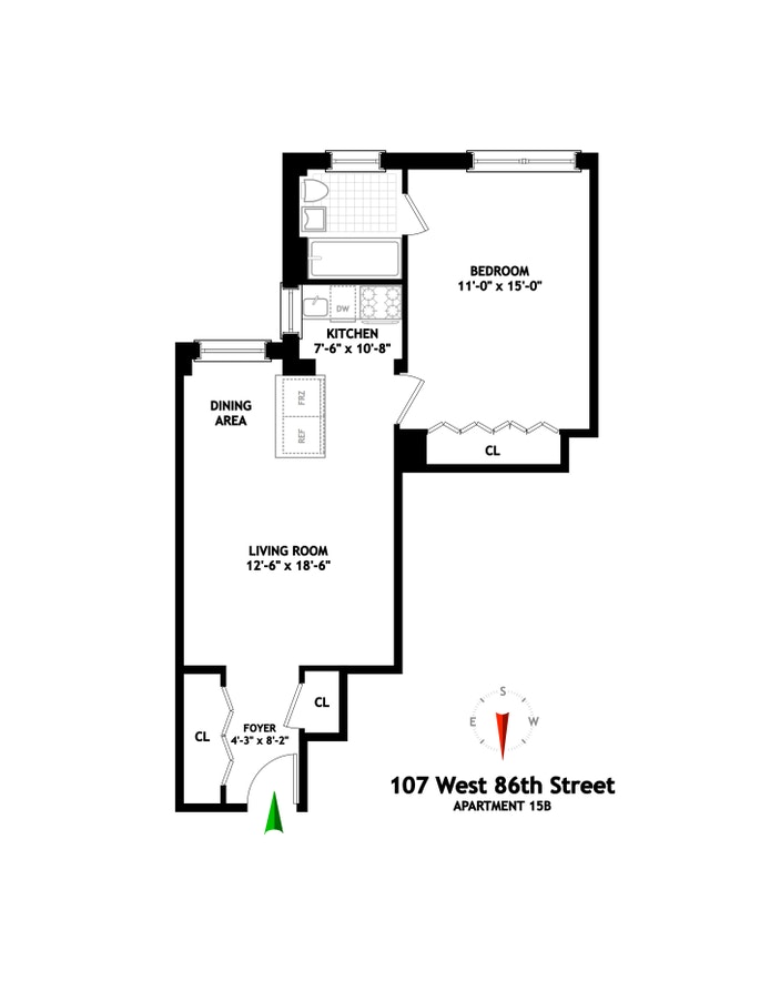 Floorplan for 107 West 86th Street, 15B