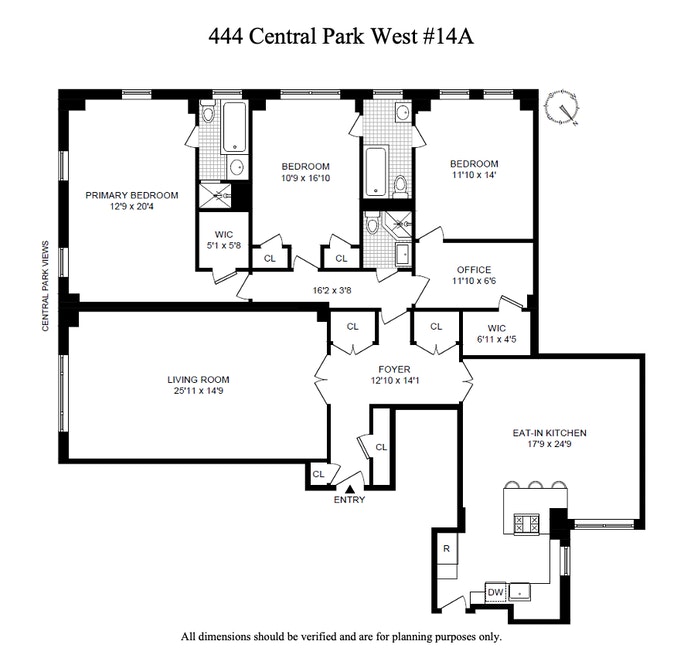 Floorplan for 444 Central Park West, 14A