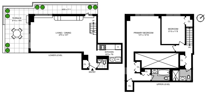 Floorplan for Duplex 2BR Ph With Wrap Setback Terrace