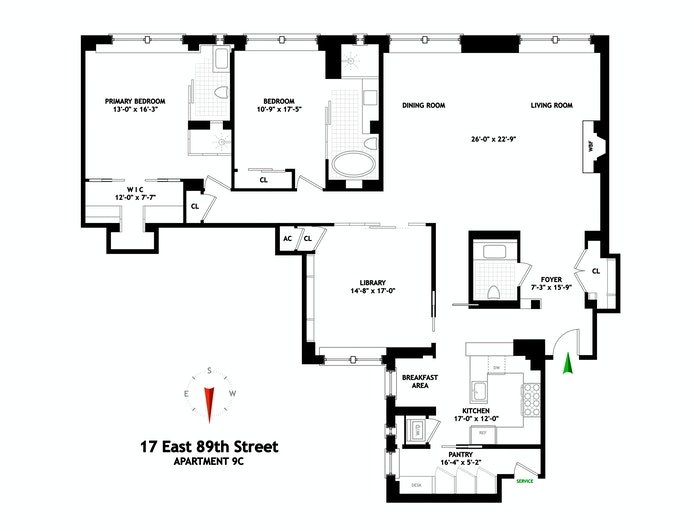 Floorplan for 17 East 89th Street, 9C