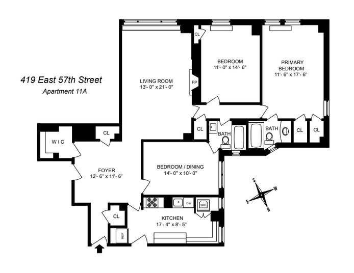 Floorplan for 419 East 57th Street, 11A