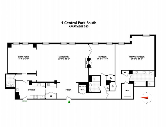 Floorplan for 1 Central Park South, 513