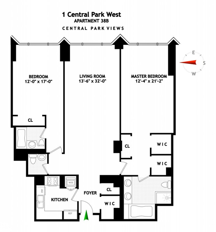 Floorplan for 1 Central Park West, 38B