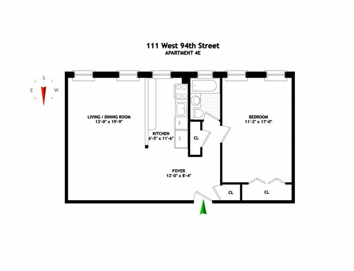 Floorplan for 111 West 94th Street, 4E