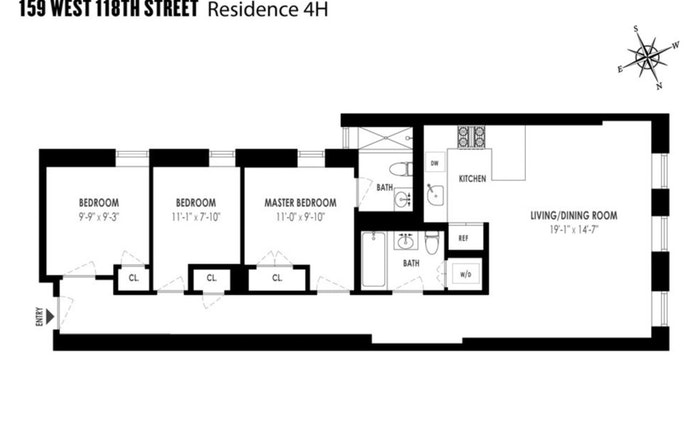Floorplan for 159 West 118th Street, 4H