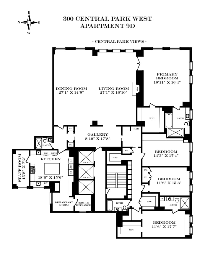 Floorplan for 300 Central Park West, 9D