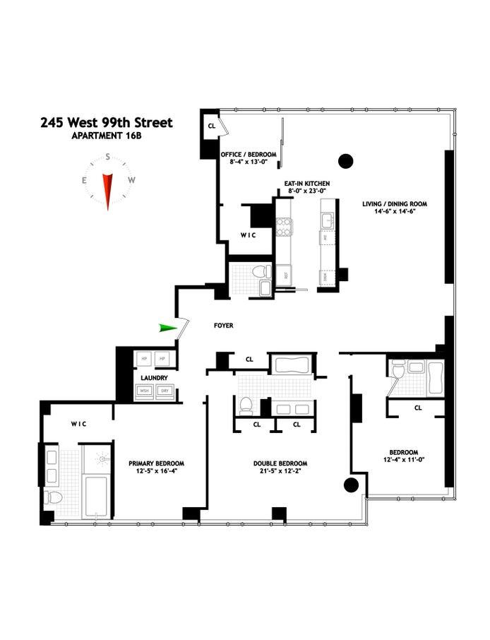 Floorplan for 245 West 99th Street, 16B