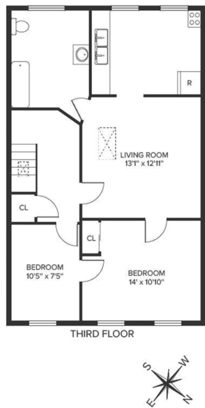 Floorplan for North Slope, 2 Br Top Floor Apartment