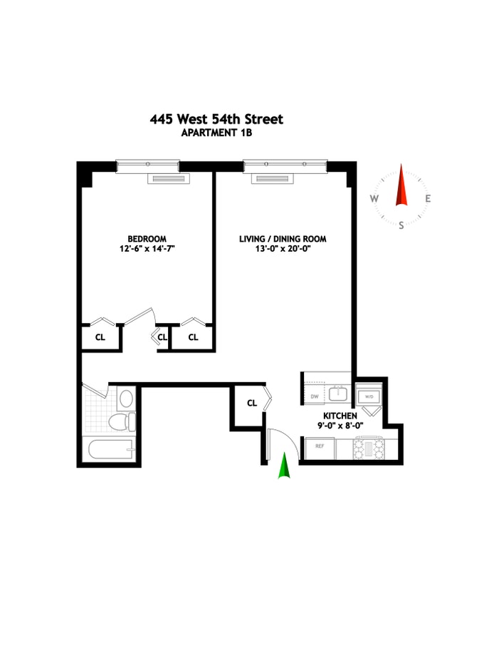 Floorplan for 445 West 54th Street, 1B