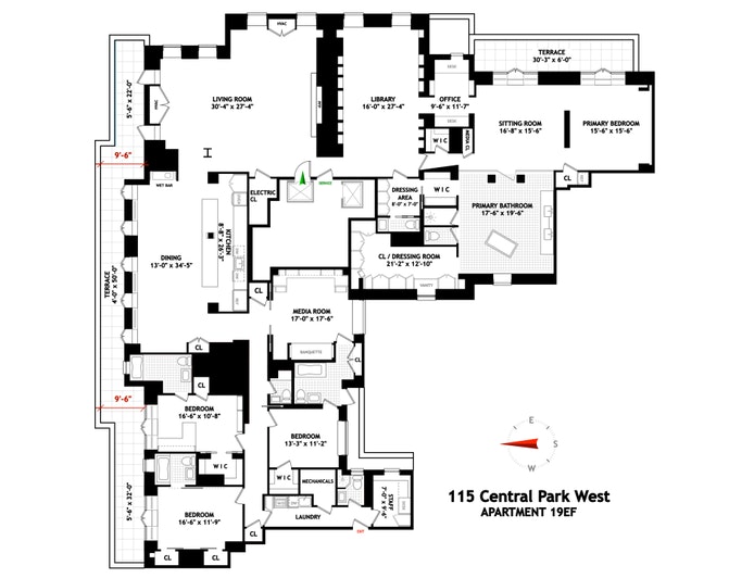 Floorplan for 115 Central Park West, 19EF