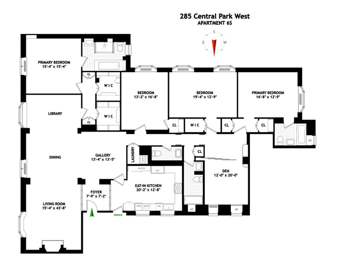Floorplan for 285 Central Park West, 6S