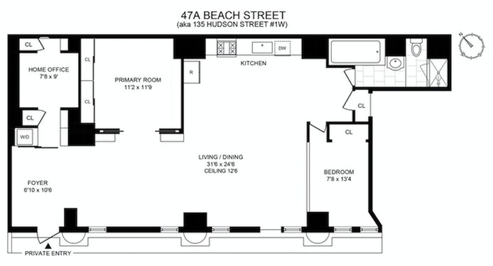 Floorplan for 135 Hudson Street, 1R