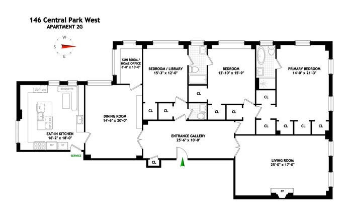 Floorplan for 145 -146 Central Park W, 2G