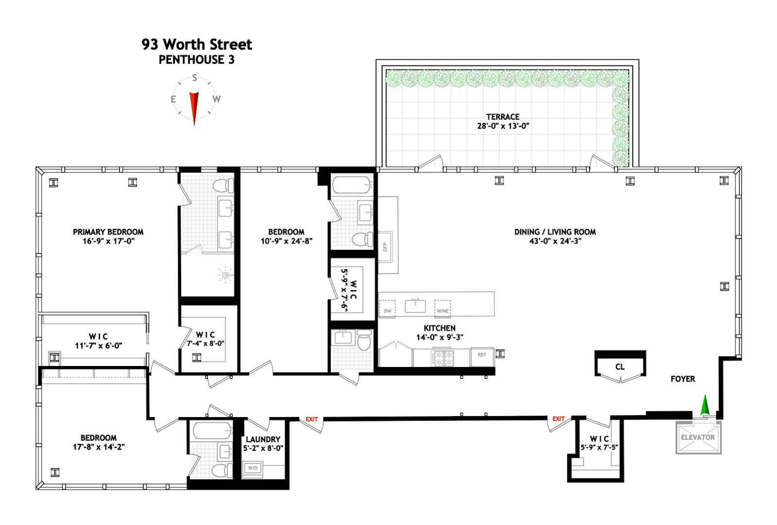 Floorplan for 93 Worth Street, PH3