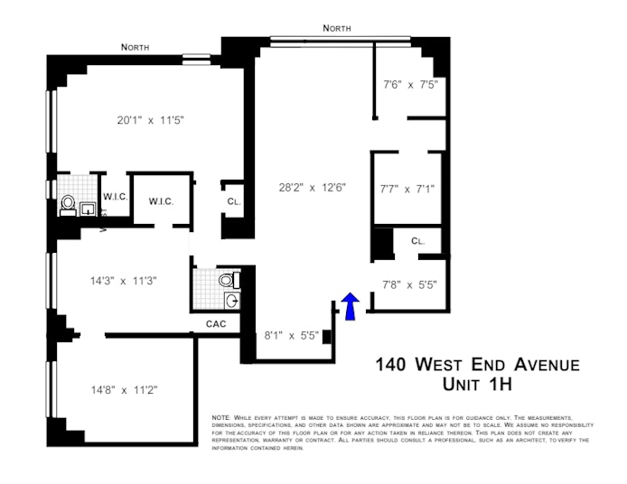 Floorplan for 140 West End Avenue, 1H
