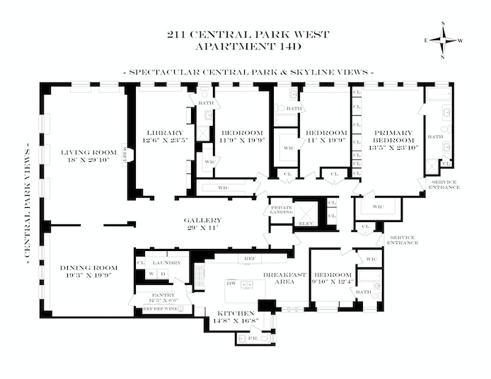 Floorplan for 211 Central Park West, 14D