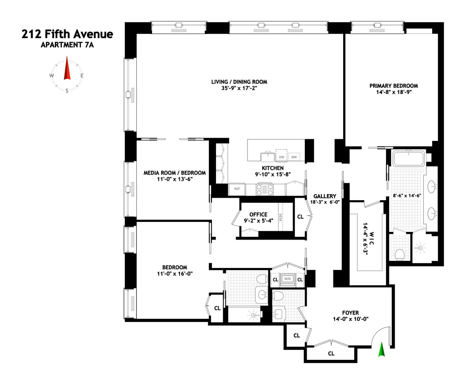 Floorplan for 212 Fifth Avenue, 7A