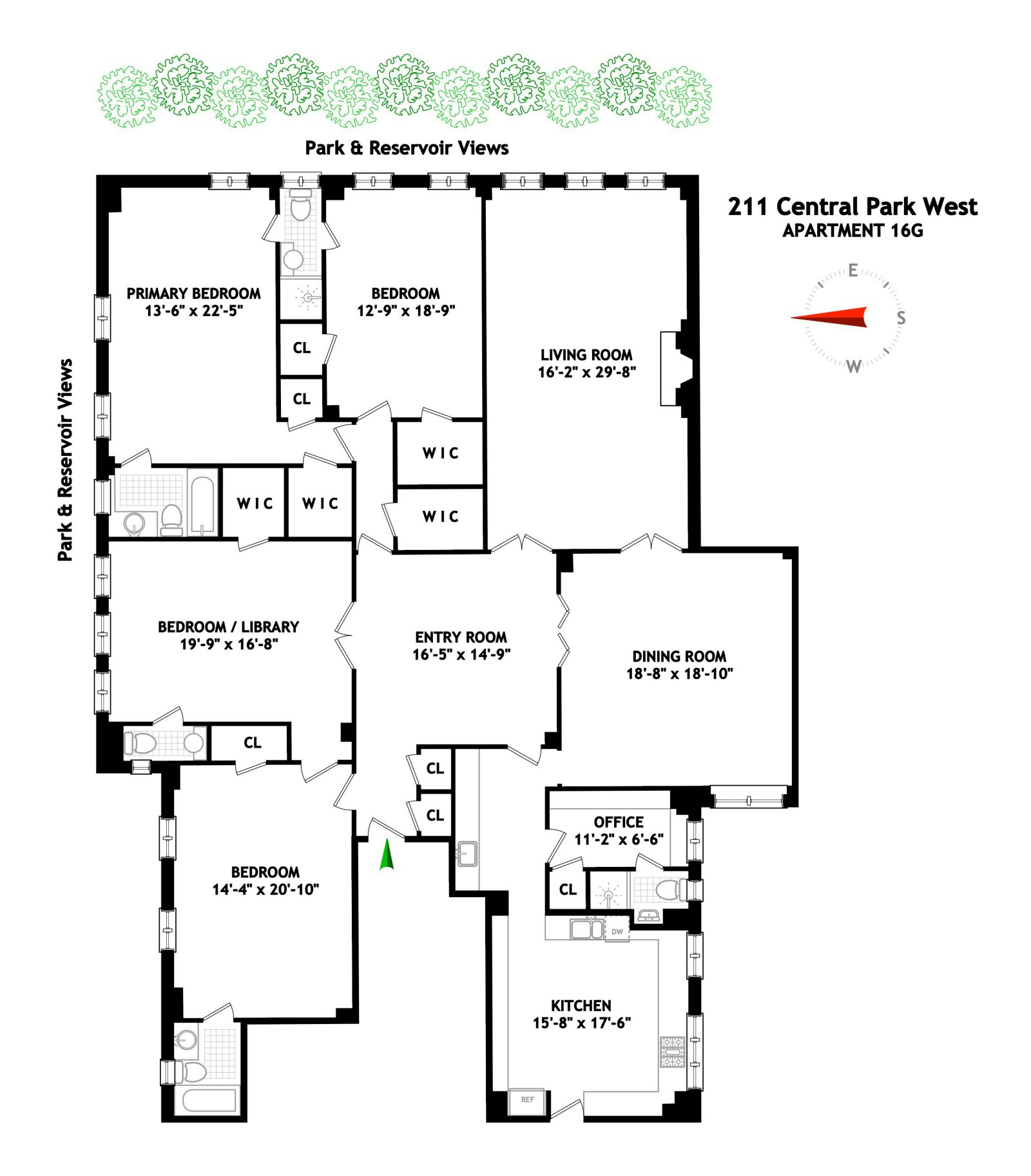 Floorplan for 211 Central Park West, 16G