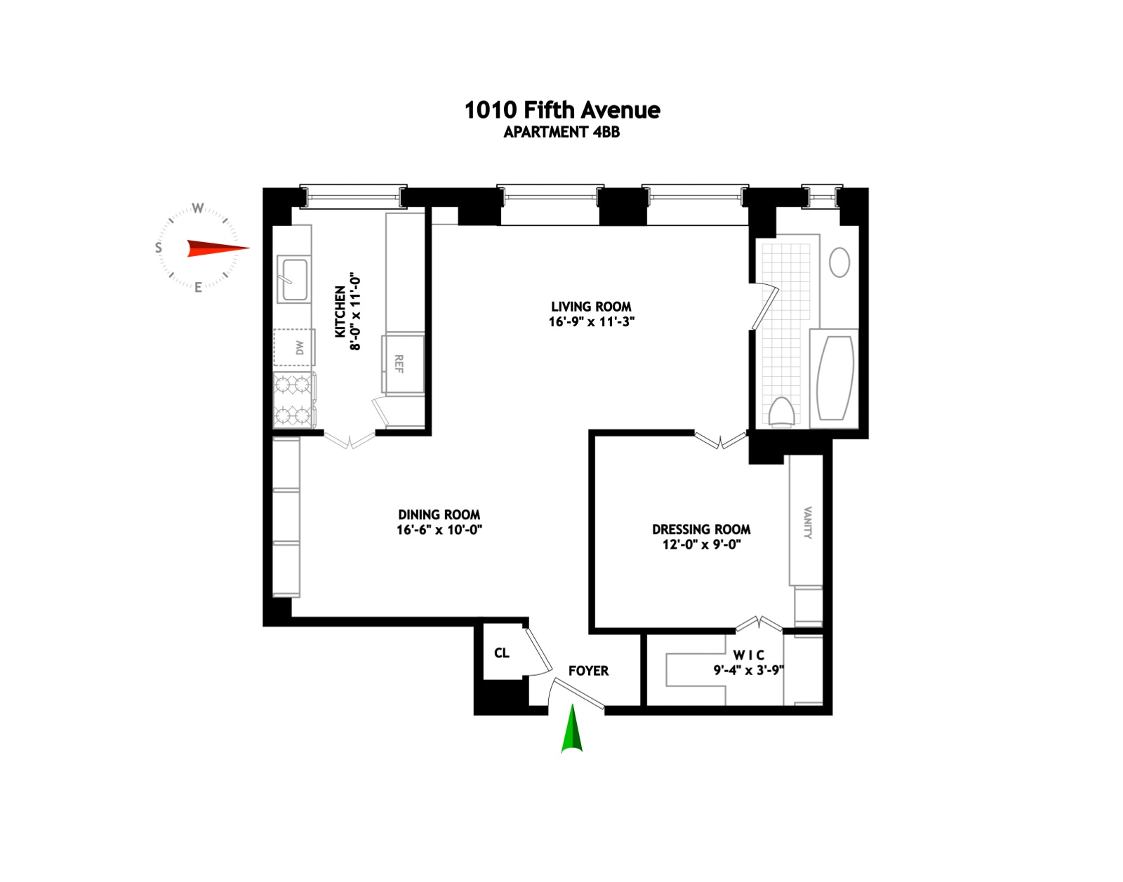 Floorplan for 1010 Fifth Avenue, 4BB