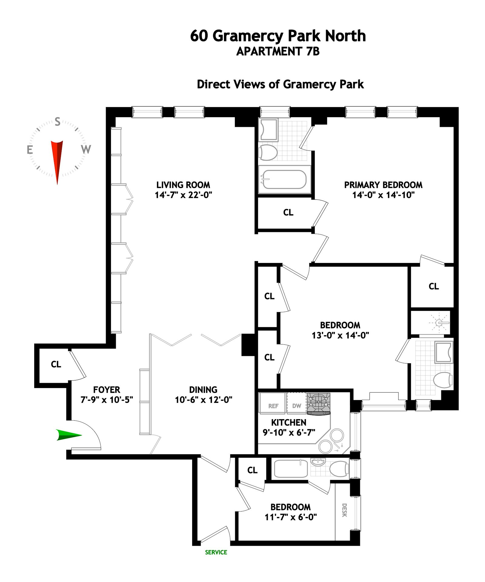 Floorplan for 60 Gramercy Park, 7B