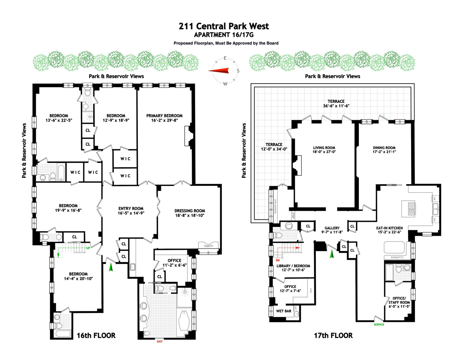 Floorplan for 211 Central Park West, 16G/17G